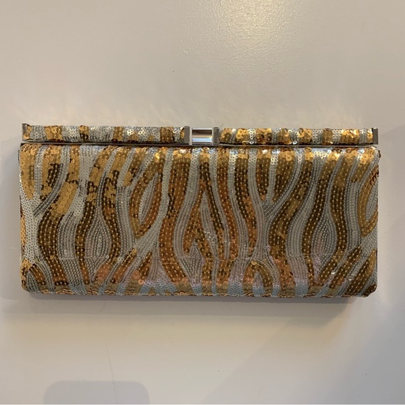Costa Blanca X Gold and Silver Sequinned Clutch - Picture 1 of 12
